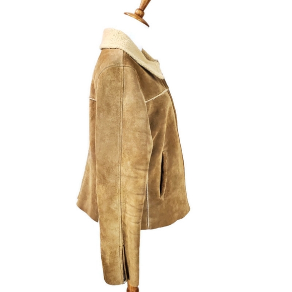 Women's GAP Suede Leather Sherpa Lined Jacket Y2K Size Large - Picture 5 of 17